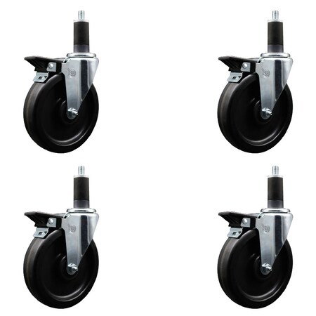 Service Caster 6'' Phenolic Swivel 1-1/4'' Expanding Stem Caster Set with Brake, 4PK SCC-EX20S615-PHS-PLB-114-4